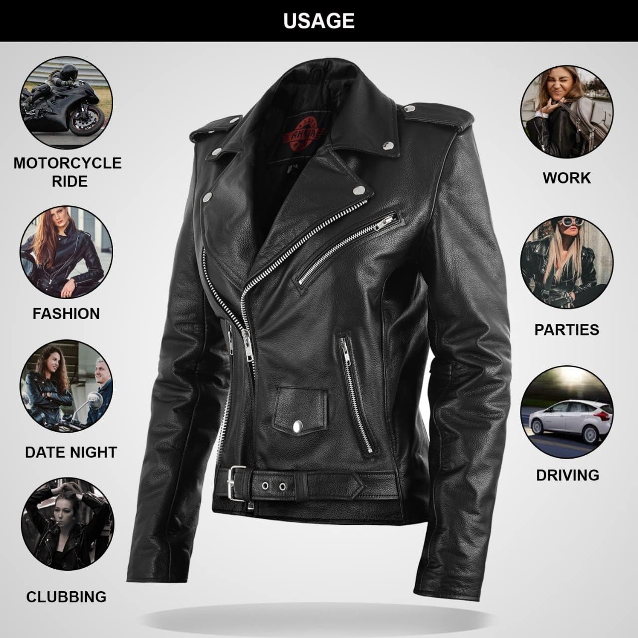ALPHA CYCLE GEAR Womens Leather motorcycle Jacket For Ladies Brando Cafe Rider Classic Jackets