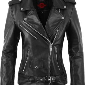 ALPHA CYCLE GEAR Womens Leather motorcycle Jacket For Ladies Brando Cafe Rider Classic Jackets