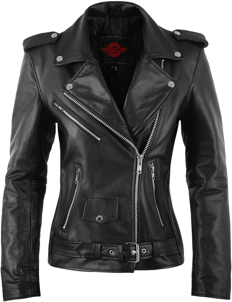 ALPHA CYCLE GEAR Womens Leather motorcycle Jacket For Ladies Brando Cafe Rider Classic Jackets