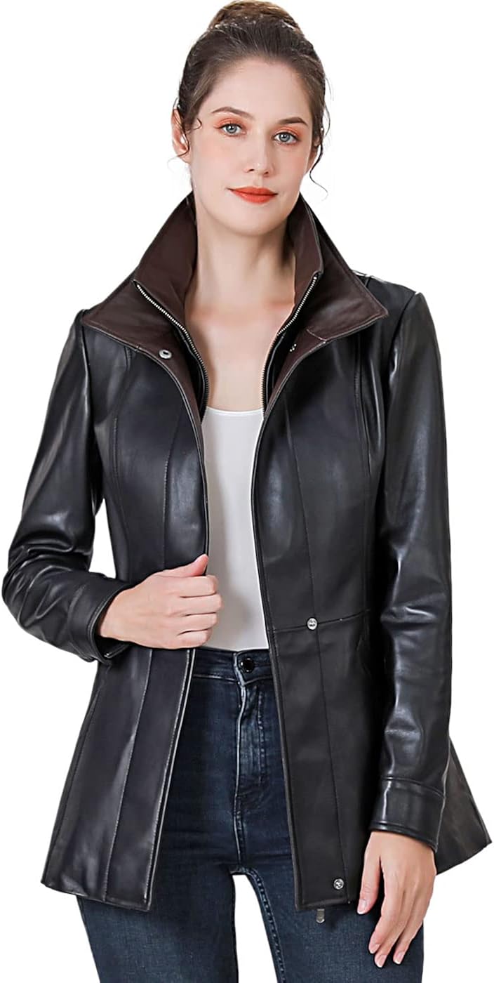 BGSD Women Kara New Zealand Lambskin Leather Scuba Jacket (Regular & Plus Size & Petite)