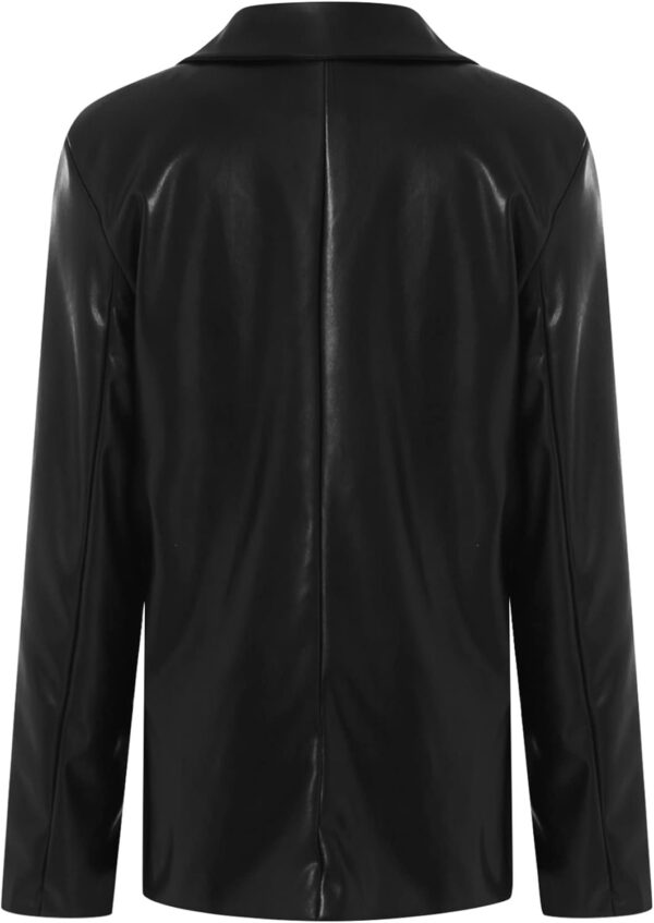 BHMAWSRT Womens Leather Blazer Coat, Long Sleeve Lapel Faux PU Leather Jacket Button Front Trench Coat