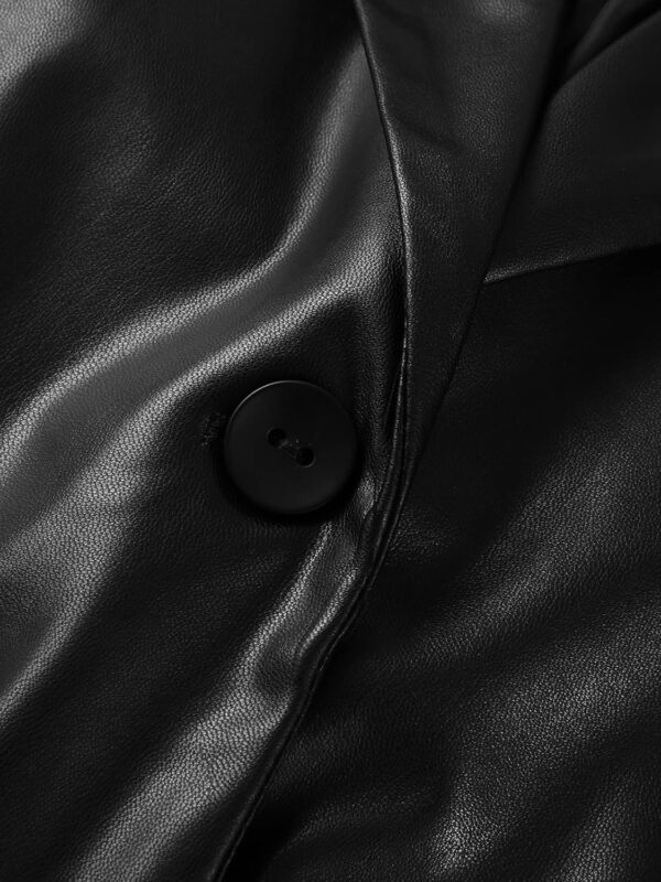 BHMAWSRT Womens Leather Blazer Coat, Long Sleeve Lapel Faux PU Leather Jacket Button Front Trench Coat