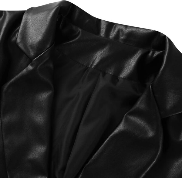 BHMAWSRT Womens Leather Blazer Coat, Long Sleeve Lapel Faux PU Leather Jacket Button Front Trench Coat