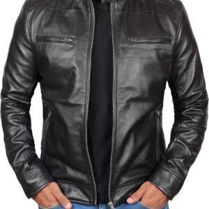 Blingsoul Genuine Black Leather Jacket Men - Real Lambskin Motorcycle Mens Leather Jackets
