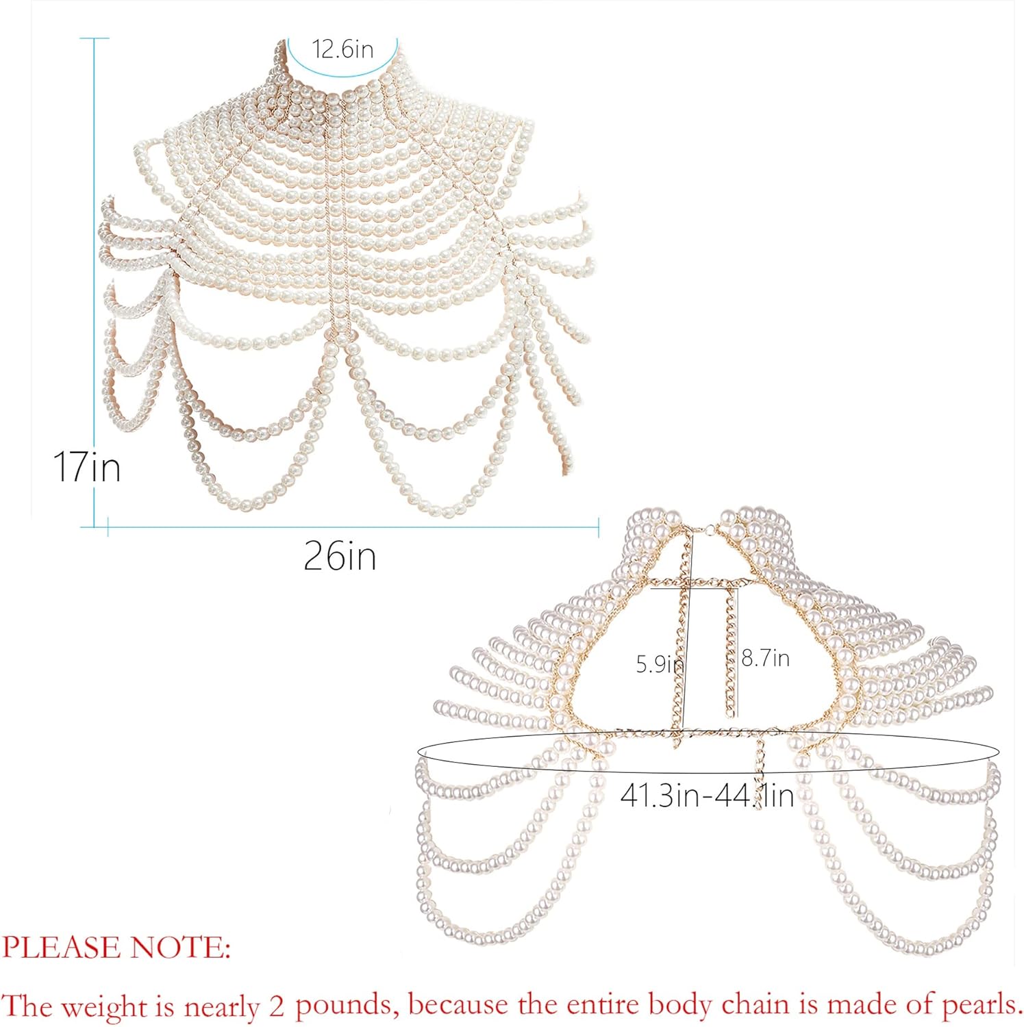 CCbodily Pearl Body Chain Bra - Fashion Shoulder Necklaces Bra Chain Body Jewelry