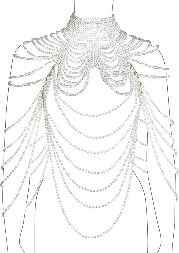 CCbodily Pearl Body Chain Bra - Fashion Shoulder Necklaces Bra Chain Body Jewelry