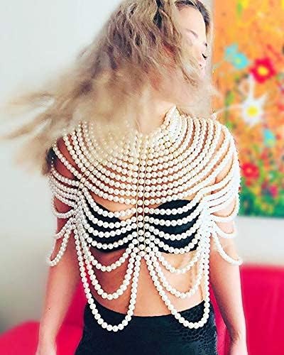 CCbodily Pearl Body Chain Bra - Fashion Shoulder Necklaces Bra Chain Body Jewelry