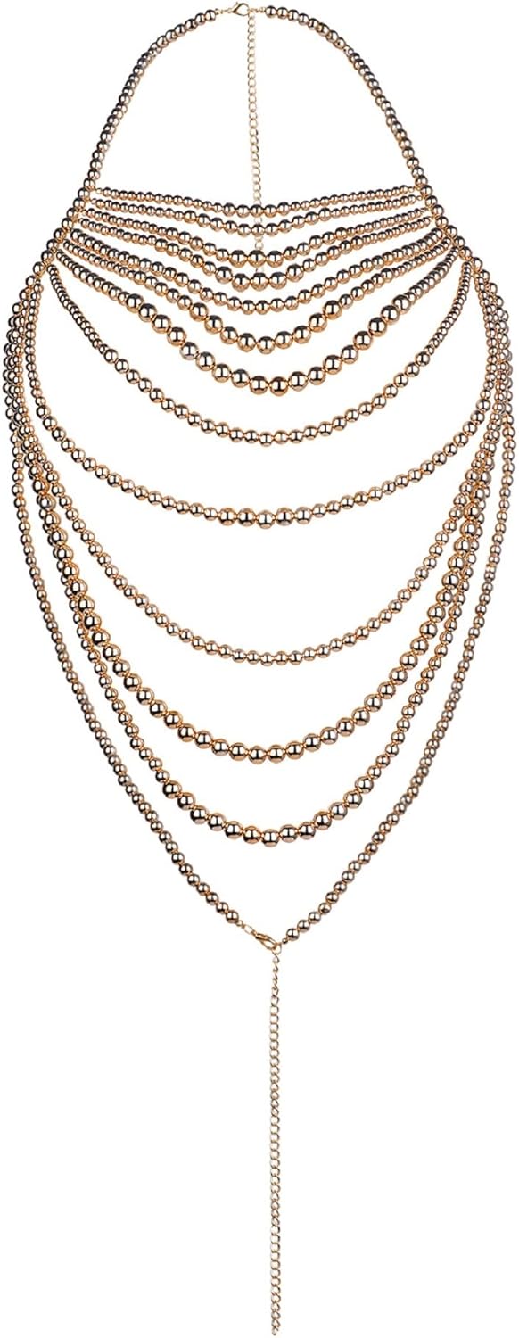 CCbodily Pearl Body Chain Bra - Fashion Shoulder Necklaces Bra Chain Body Jewelry