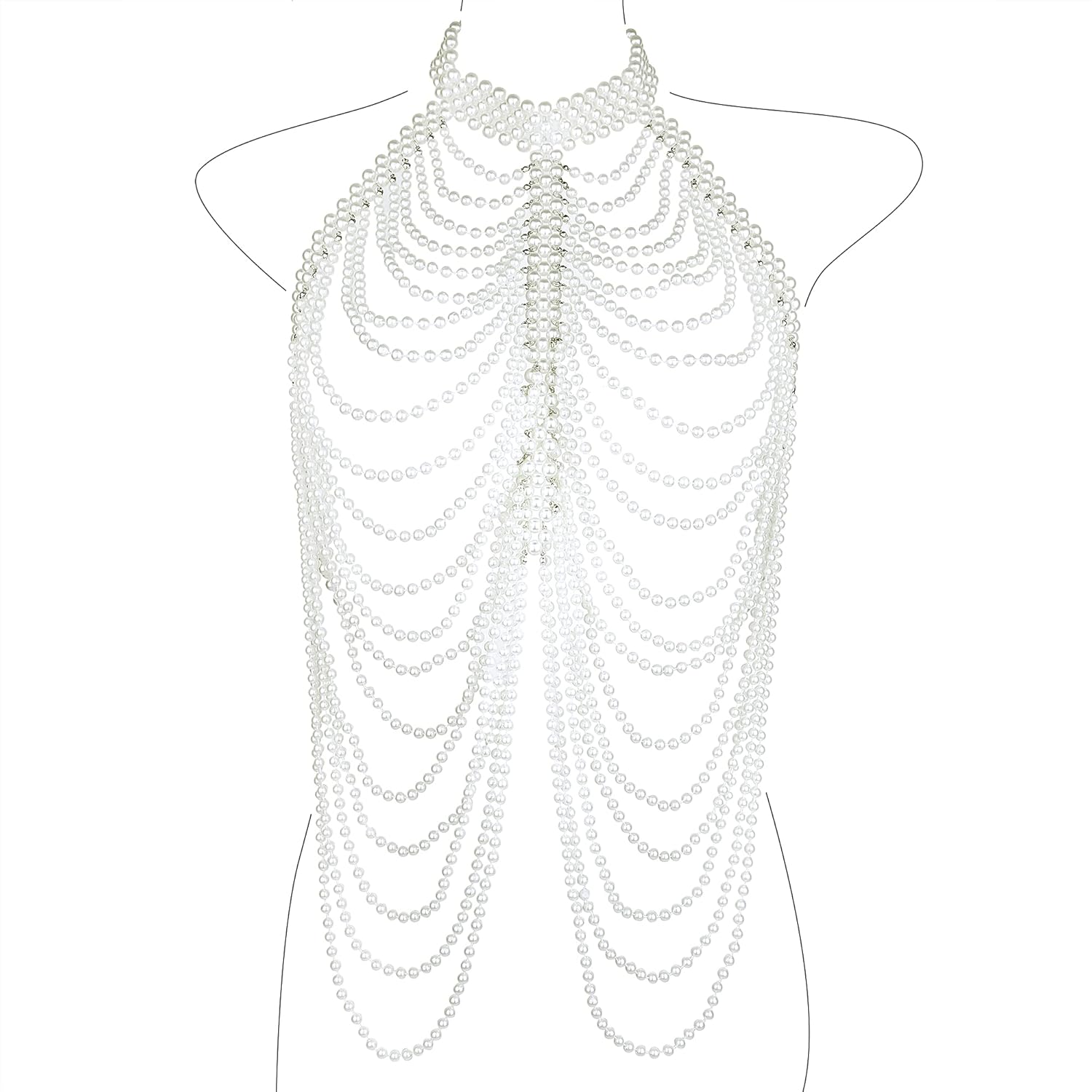 CCbodily Pearl Body Chain Bra - Fashion Shoulder Necklaces Bra Chain Body Jewelry