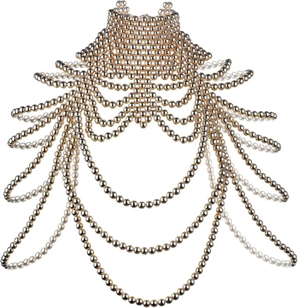 CCbodily Pearl Body Chain Bra - Fashion Shoulder Necklaces Bra Chain Body Jewelry