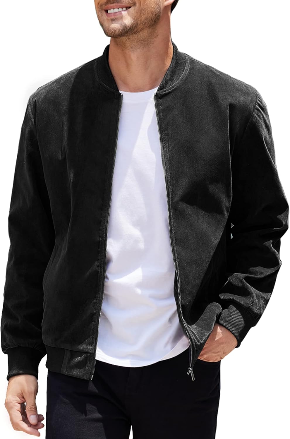 COOFANDY Men's Casual Varsity Jacket Vintage Lightweight Suede Bomber Jackets