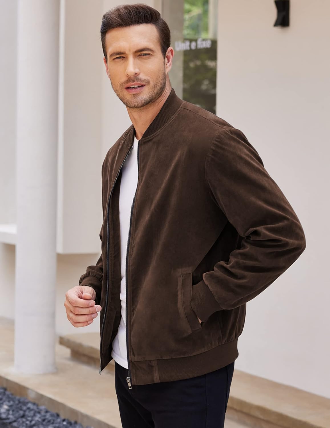 COOFANDY Men's Casual Varsity Jacket Vintage Lightweight Suede Bomber Jackets