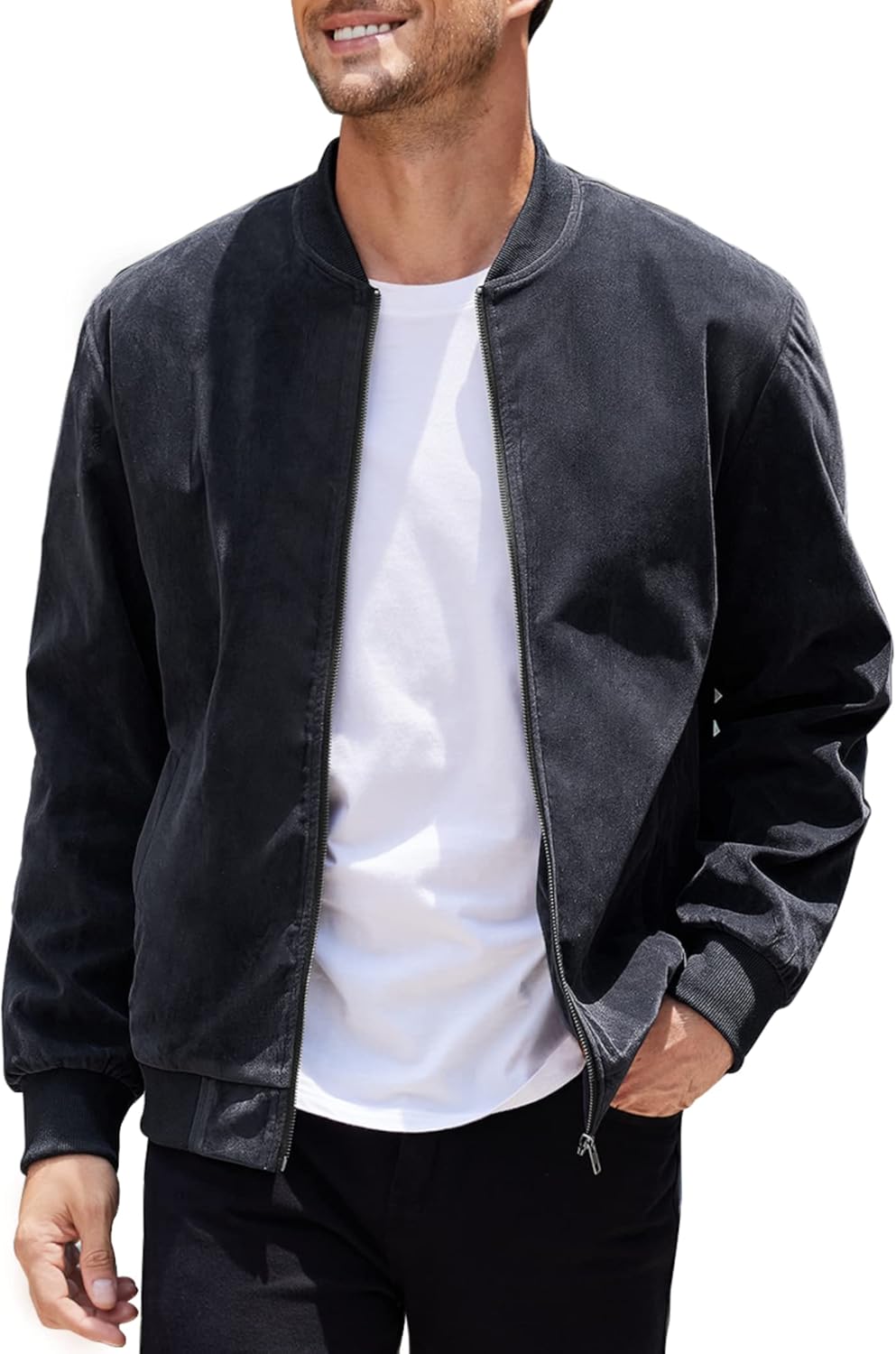 COOFANDY Men's Casual Varsity Jacket Vintage Lightweight Suede Bomber Jackets