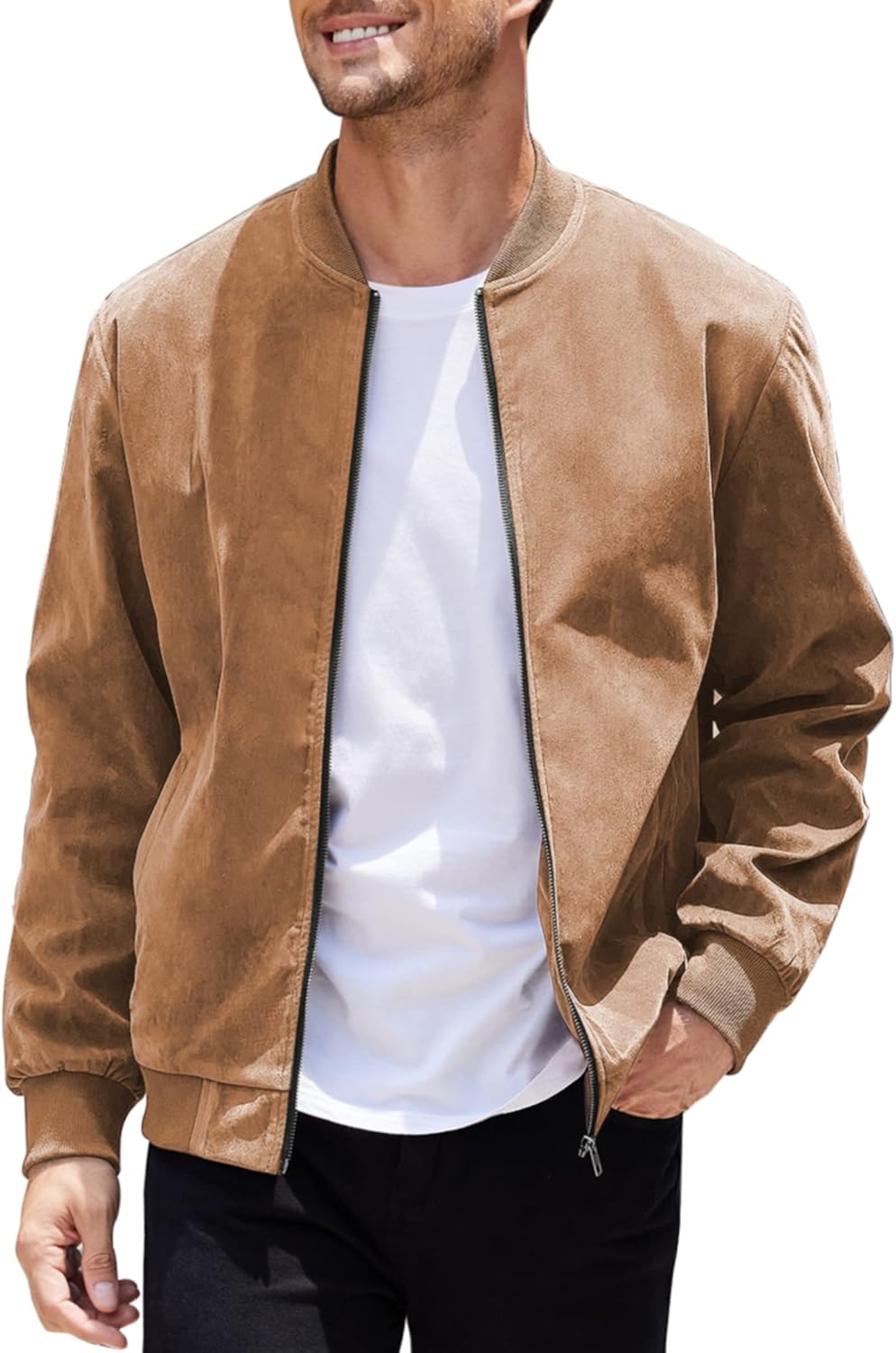 COOFANDY Men's Casual Varsity Jacket Vintage Lightweight Suede Bomber Jackets