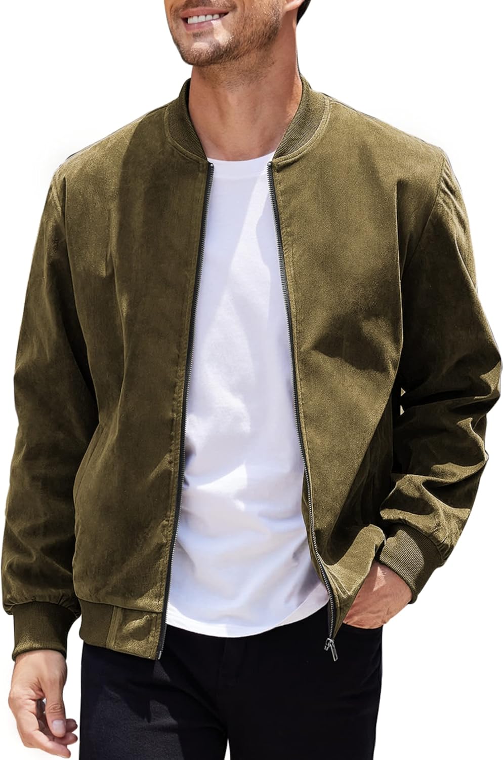 COOFANDY Men's Casual Varsity Jacket Vintage Lightweight Suede Bomber Jackets