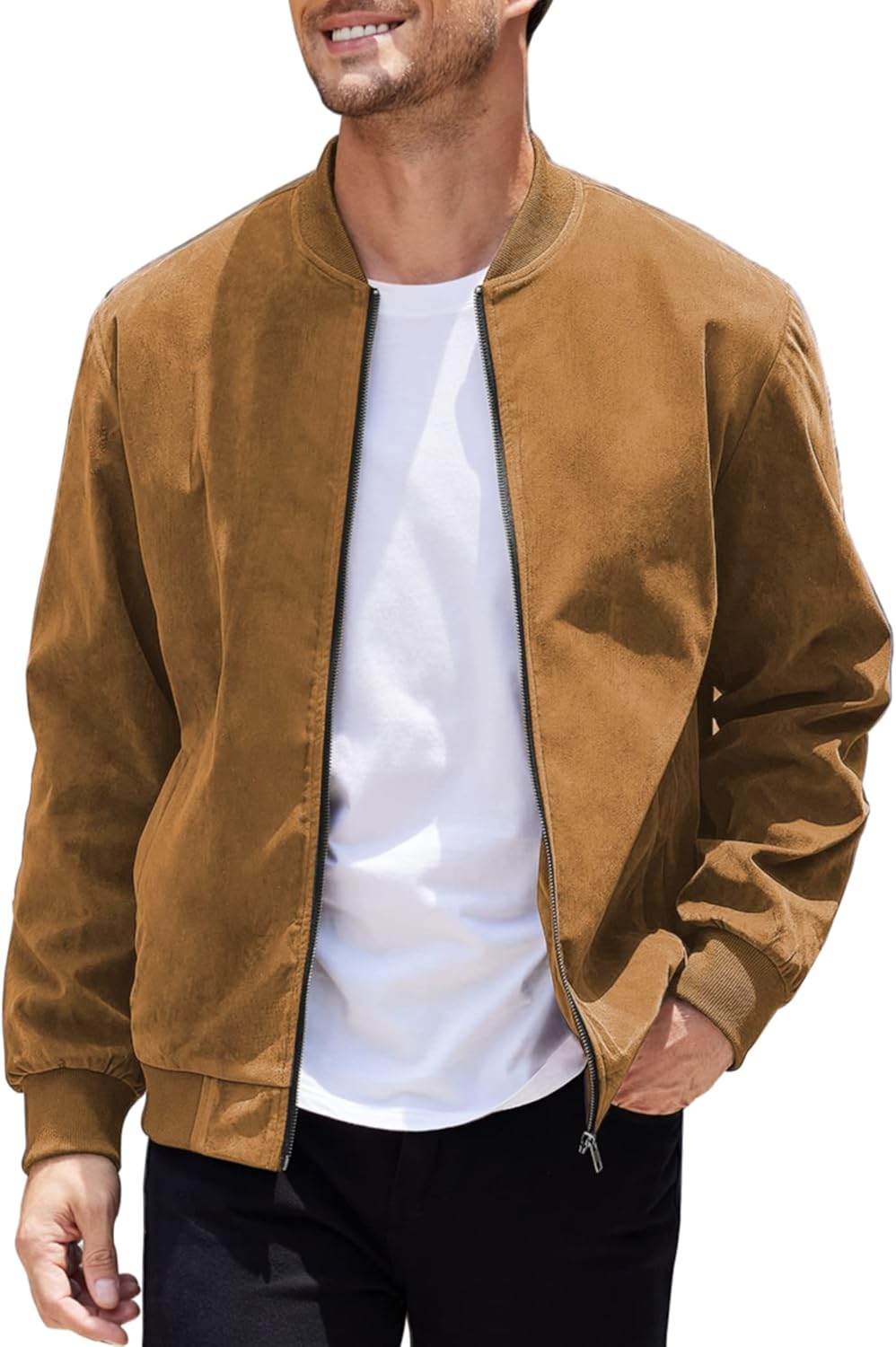 COOFANDY Men's Casual Varsity Jacket Vintage Lightweight Suede Bomber Jackets