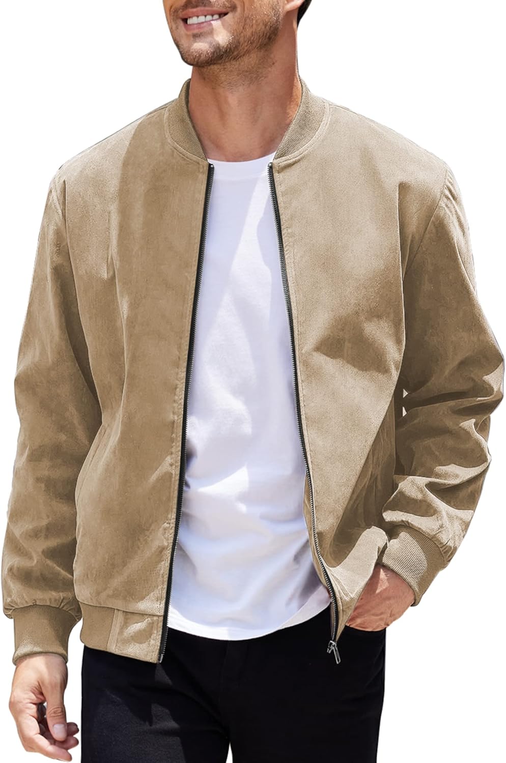COOFANDY Men's Casual Varsity Jacket Vintage Lightweight Suede Bomber Jackets