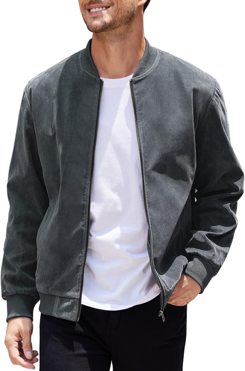 COOFANDY Men's Casual Varsity Jacket Vintage Lightweight Suede Bomber Jackets