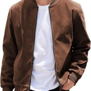 COOFANDY Men's Casual Varsity Jacket Vintage Lightweight Suede Bomber Jackets