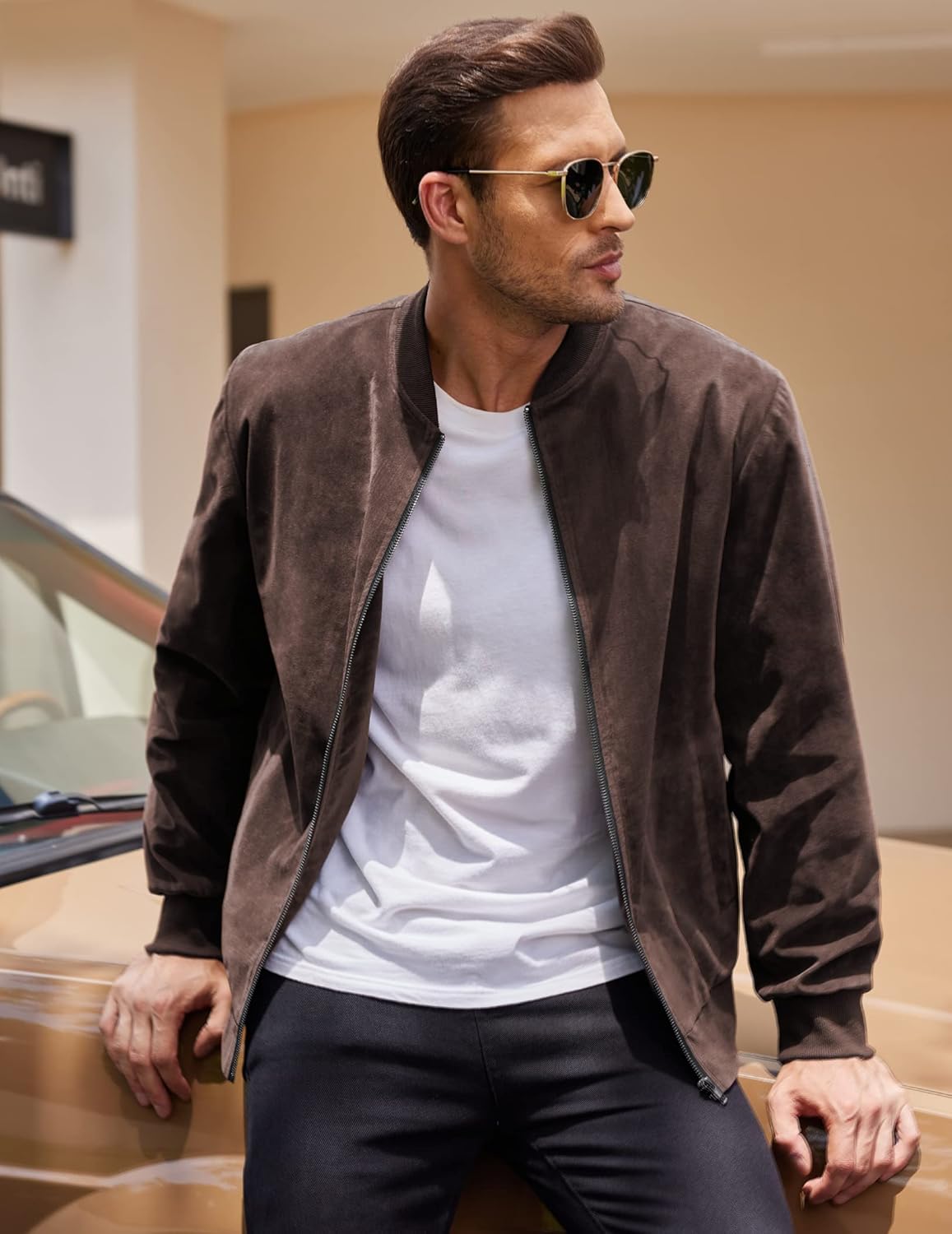 COOFANDY Men's Casual Varsity Jacket Vintage Lightweight Suede Bomber Jackets