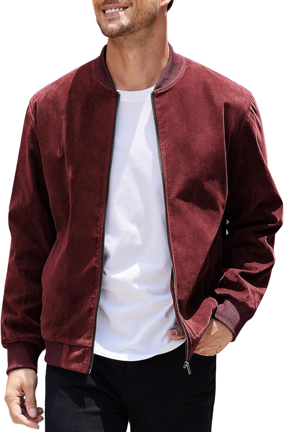 COOFANDY Men's Casual Varsity Jacket Vintage Lightweight Suede Bomber Jackets