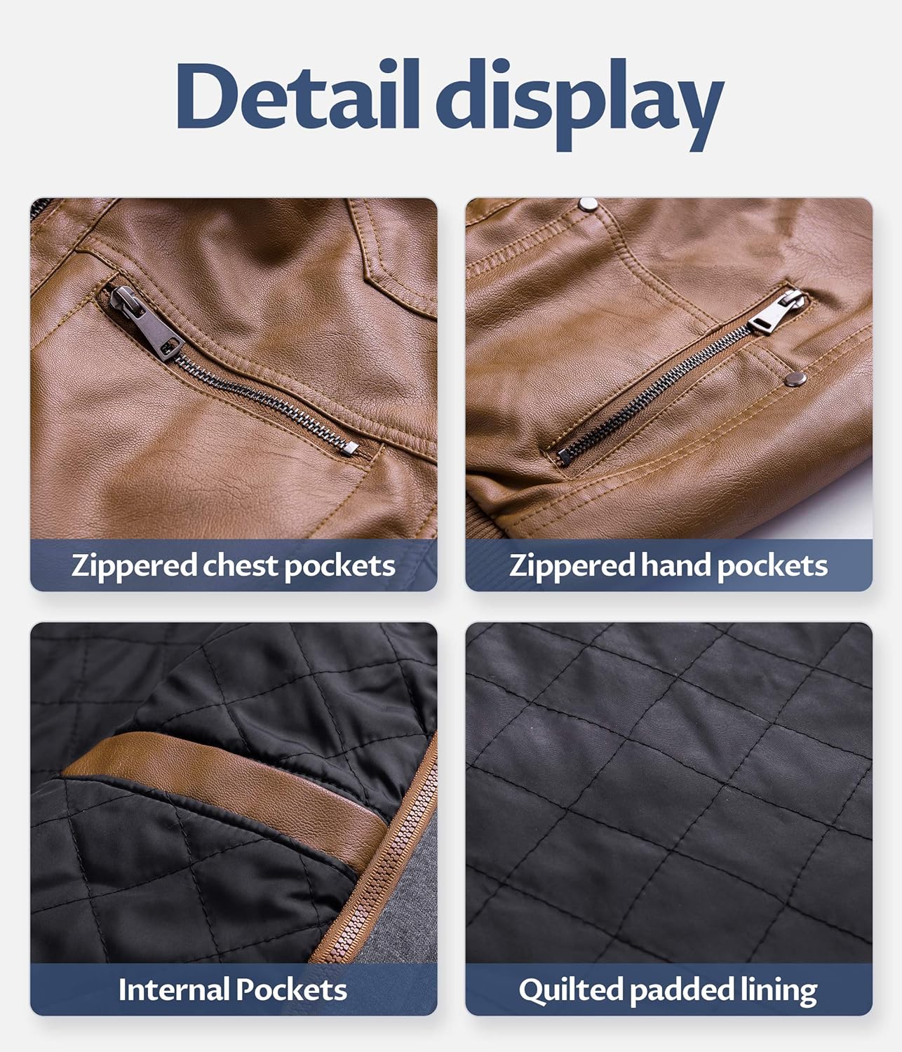 CREATMO US Men's Faux Leather Jacket Motorcycle Jacket Waterproof Windproof PU Moto Vintage Bomber Hoodie with Removable Hood