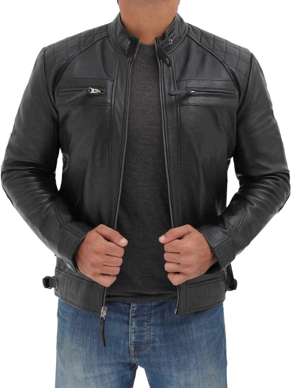 Decrum Brown Leather Jacket Mens - Cafe Racer Real Lambskin Leather Distressed Motorcycle Jacket