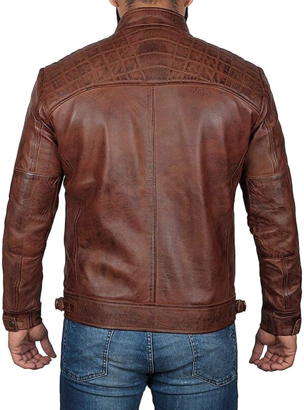 Decrum Brown Leather Jacket Mens - Cafe Racer Real Lambskin Leather Distressed Motorcycle Jacket