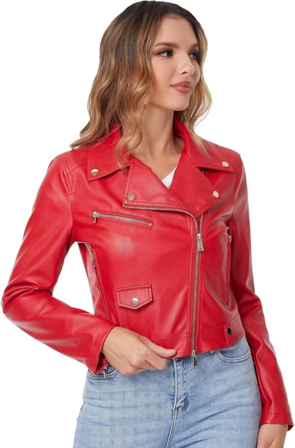 DIASHINY Faux Leather Jacket For Women Crop Short Cropped PU Slim Zip Up Moto Biker Coat Motorcycle Jackets