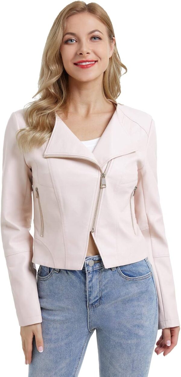 DIASHINY Faux Leather Jacket For Women Crop Short Cropped PU Slim Zip Up Moto Biker Coat Motorcycle Jackets