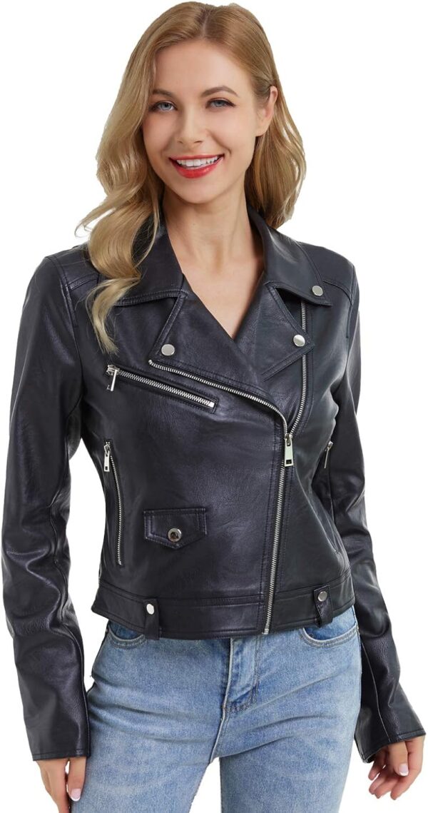 DIASHINY Faux Leather Jacket For Women Crop Short Cropped PU Slim Zip Up Moto Biker Coat Motorcycle Jackets