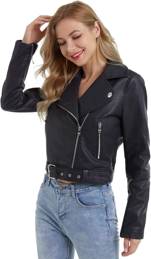 DIASHINY Faux Leather Jacket For Women Crop Short Cropped PU Slim Zip Up Moto Biker Coat Motorcycle Jackets