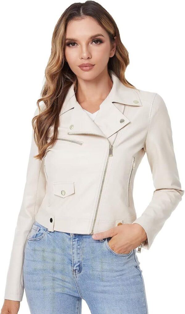 DIASHINY Faux Leather Jacket For Women Crop Short Cropped PU Slim Zip Up Moto Biker Coat Motorcycle Jackets