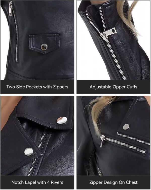 DIASHINY Faux Leather Jacket For Women Crop Short Cropped PU Slim Zip Up Moto Biker Coat Motorcycle Jackets