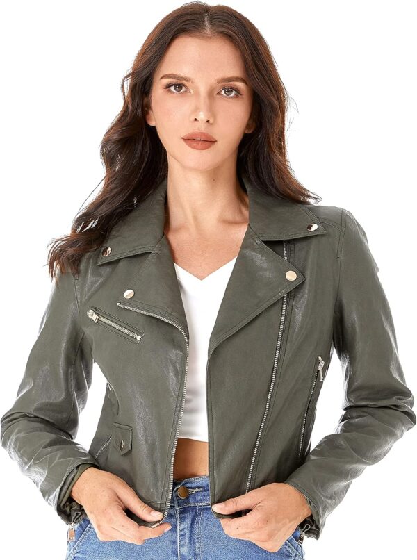 DIASHINY Faux Leather Jacket For Women Crop Short Cropped PU Slim Zip Up Moto Biker Coat Motorcycle Jackets