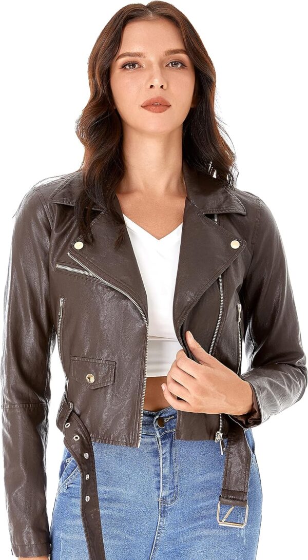 DIASHINY Faux Leather Jacket For Women Crop Short Cropped PU Slim Zip Up Moto Biker Coat Motorcycle Jackets