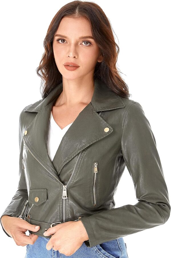 DIASHINY Faux Leather Jacket For Women Crop Short Cropped PU Slim Zip Up Moto Biker Coat Motorcycle Jackets