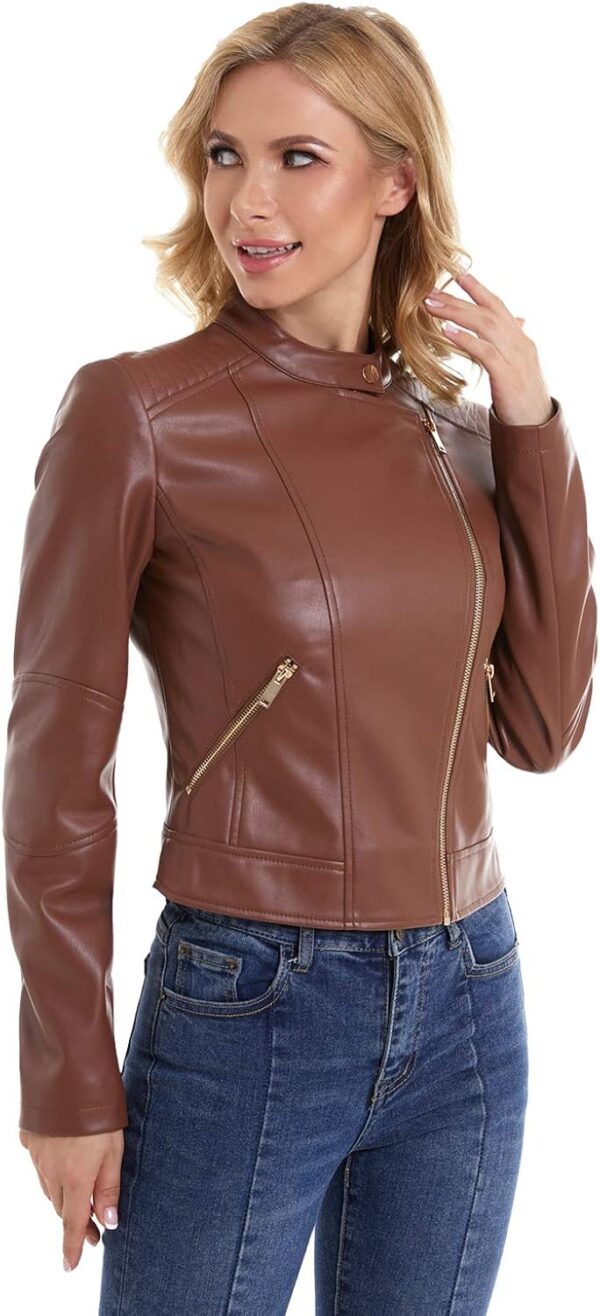 DIASHINY Faux Leather Jacket For Women Crop Short Cropped PU Slim Zip Up Moto Biker Coat Motorcycle Jackets