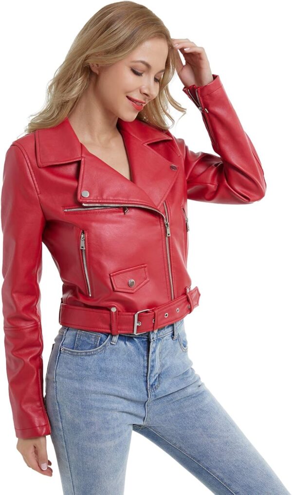 DIASHINY Faux Leather Jacket For Women Crop Short Cropped PU Slim Zip Up Moto Biker Coat Motorcycle Jackets