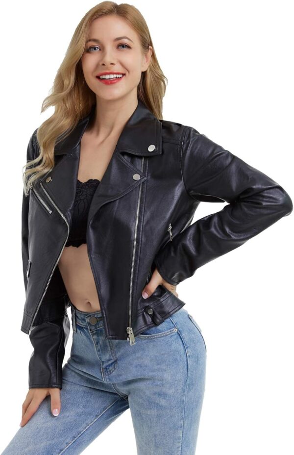 DIASHINY Faux Leather Jacket For Women Crop Short Cropped PU Slim Zip Up Moto Biker Coat Motorcycle Jackets