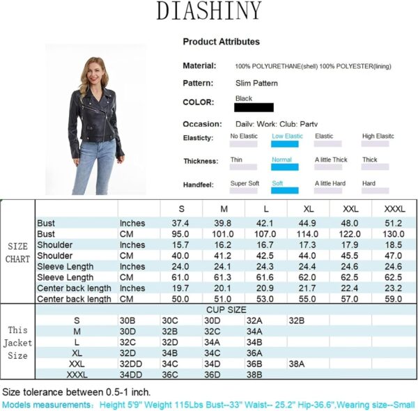 DIASHINY Faux Leather Jacket For Women Crop Short Cropped PU Slim Zip Up Moto Biker Coat Motorcycle Jackets