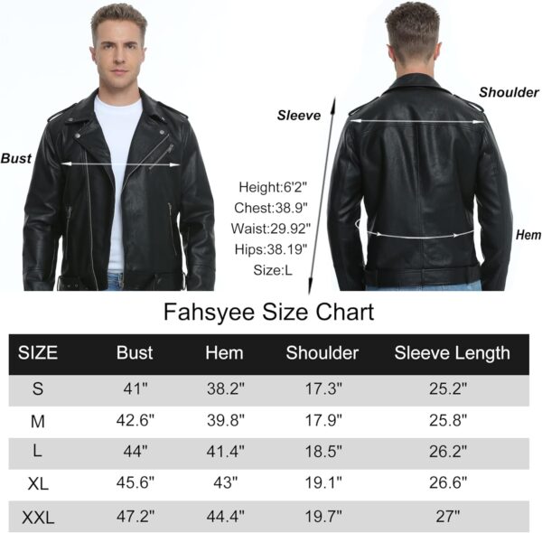 Fahsyee Leather Jackets for Men, Faux Bomber Jacket Men Motorcycle Lapel Asymmetric Zip-Up Blet Slim Fit Biker Coat