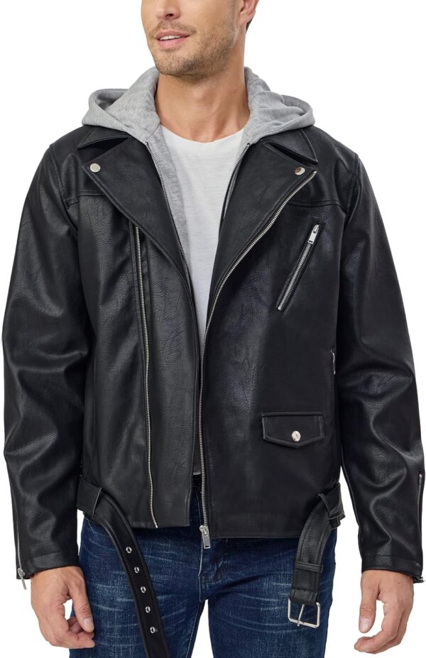 Fahsyee Leather Jackets for Men, Faux Bomber Jacket Men Motorcycle Lapel Asymmetric Zip-Up Blet Slim Fit Biker Coat