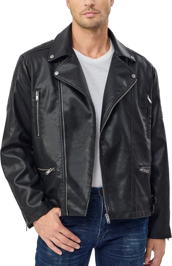 Fahsyee Leather Jackets for Men, Faux Bomber Jacket Men Motorcycle Lapel Asymmetric Zip-Up Blet Slim Fit Biker Coat
