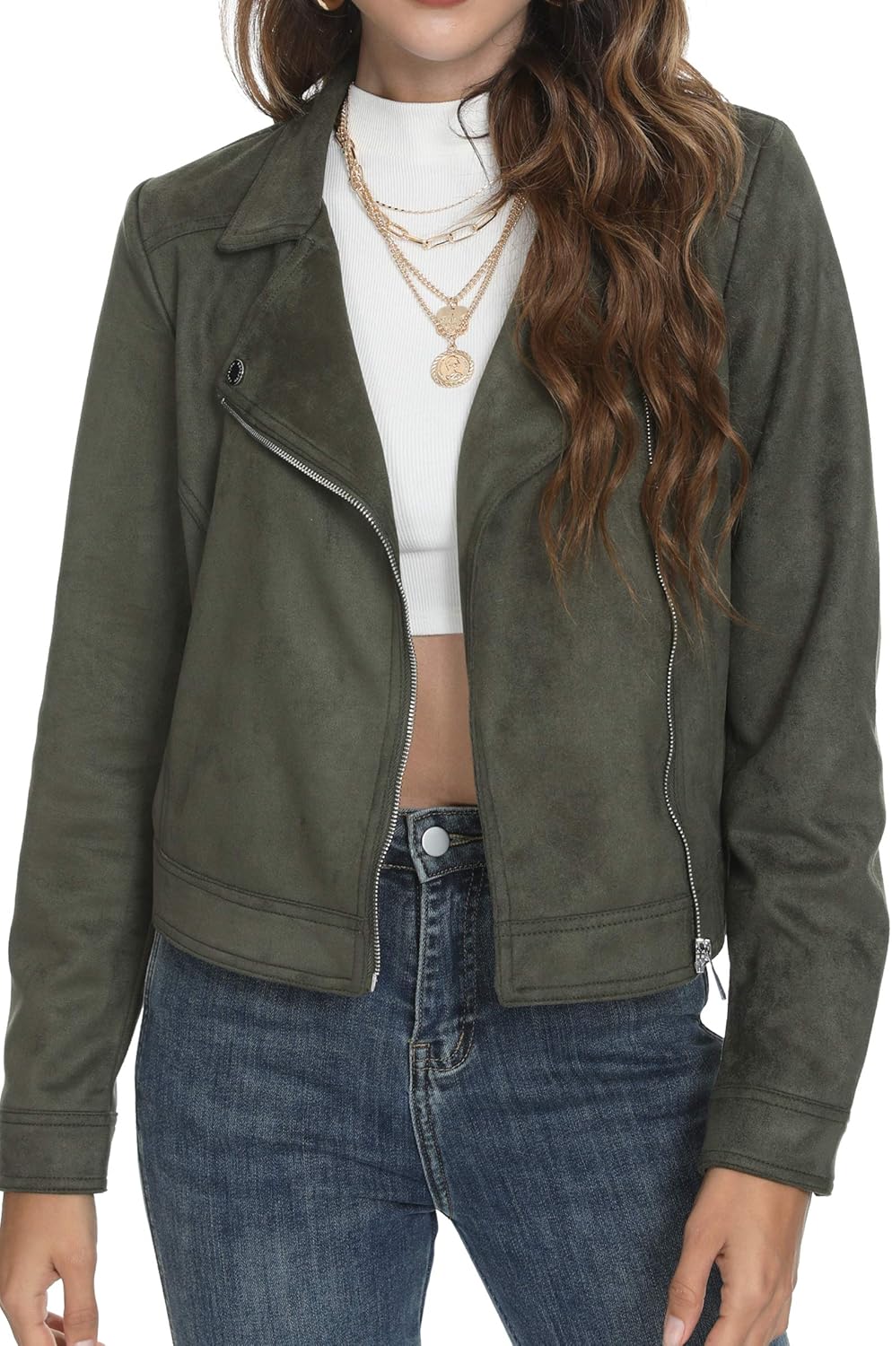 Fahsyee Women's Faux Leather Jackets, Zip Up Motorcycle Short PU Moto Biker Outwear Fitted Slim Coat