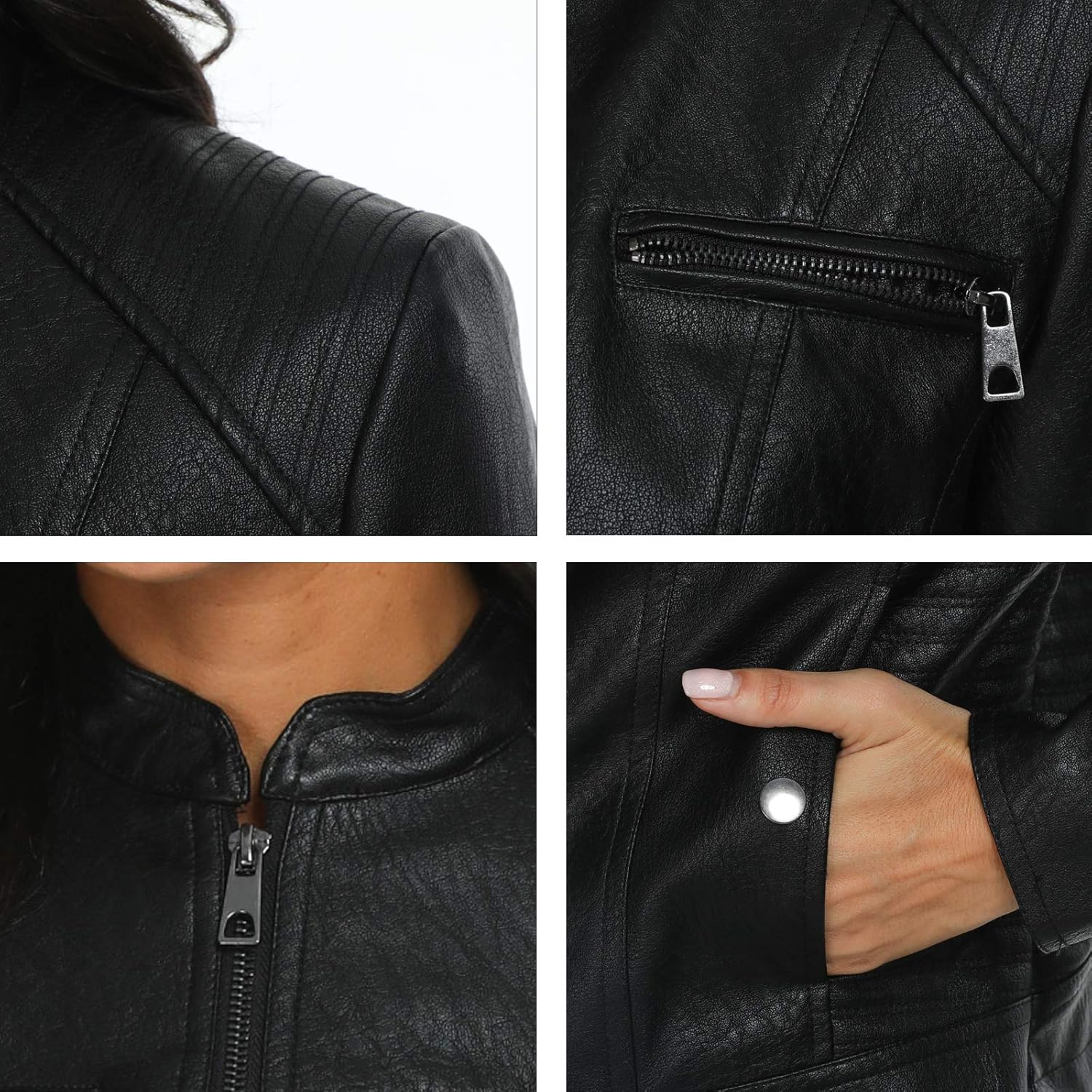 Fahsyee Women's Faux Leather Jackets, Zip Up Motorcycle Short PU Moto Biker Outwear Fitted Slim Coat