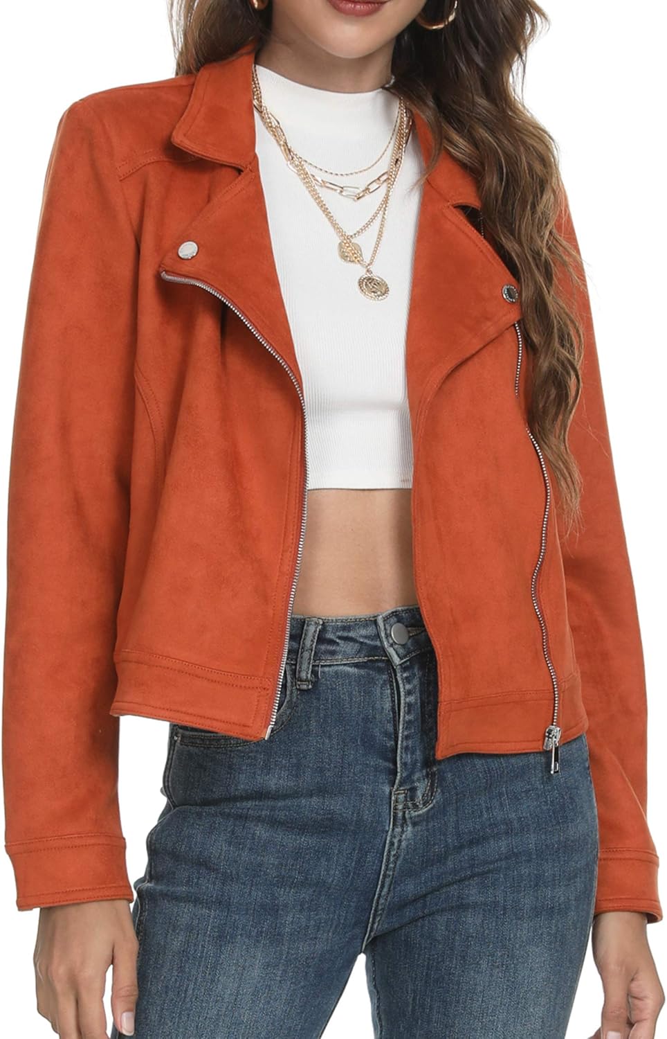 Fahsyee Women's Faux Leather Jackets, Zip Up Motorcycle Short PU Moto Biker Outwear Fitted Slim Coat