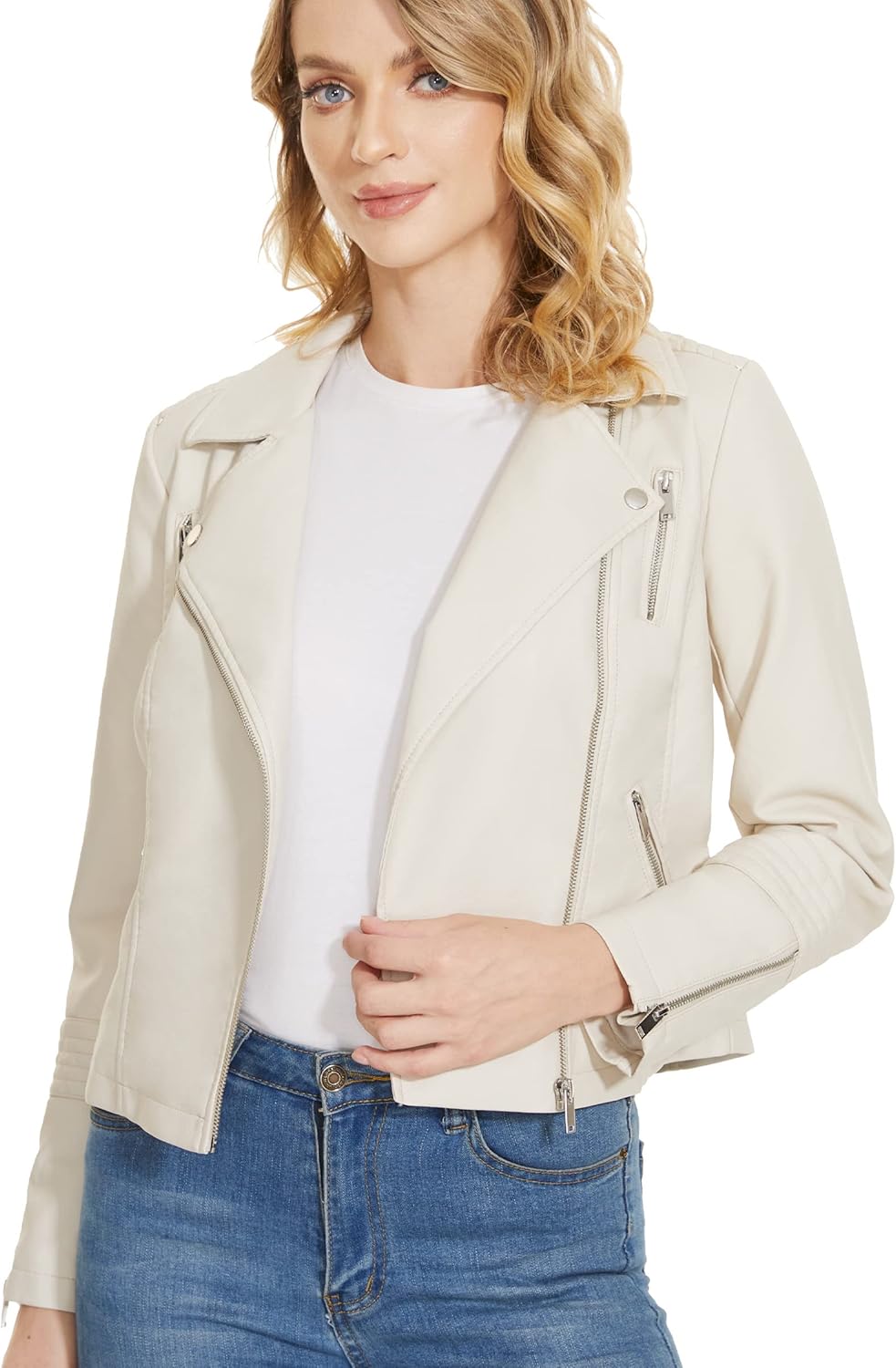 Fahsyee Women's Leather Jackets, Faux Motorcycle Plus Size Moto Biker Coat Short Lightweight Vegan Pleather Fashion