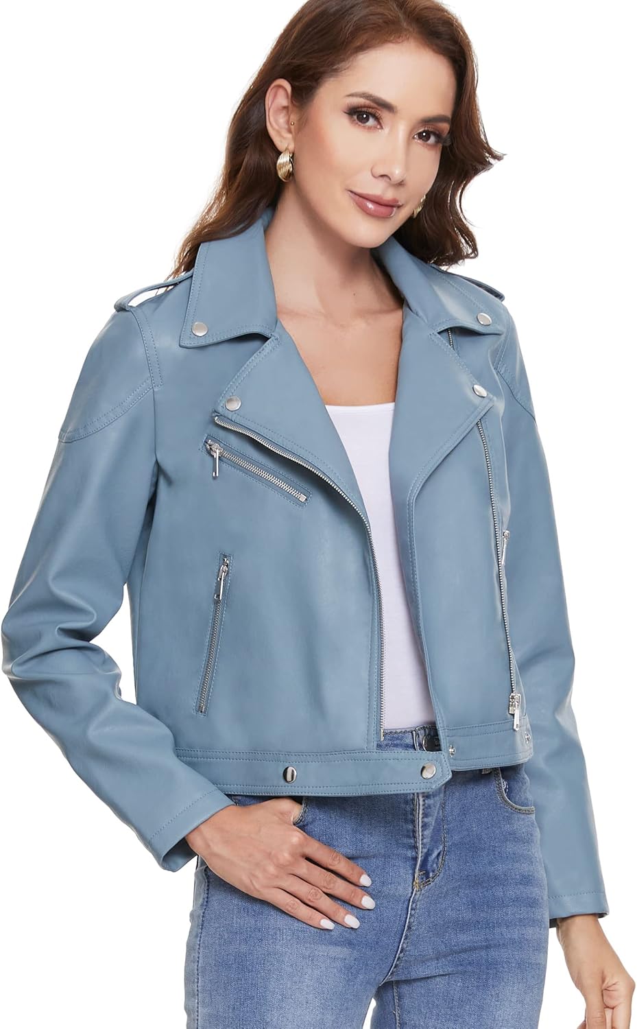 Fahsyee Women's Leather Jackets, Faux Motorcycle Plus Size Moto Biker Coat Short Lightweight Vegan Pleather Fashion