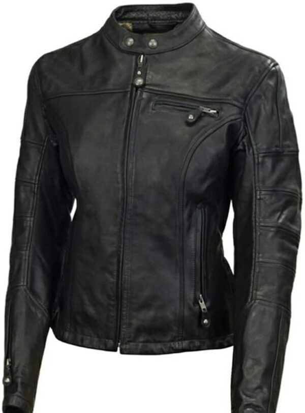 Fasigo Leather Jacket Women - Cafe Racer Real Lambskin Leather Motorcycle Jackets For Women Black And Brown Fades